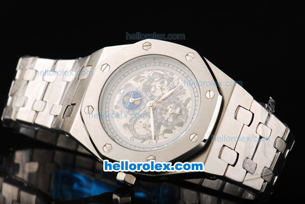 Audemars Piguet Royal Oak Automatic Movement White Skeleton Dial with Silver Case and SS Strap - Click Image to Close